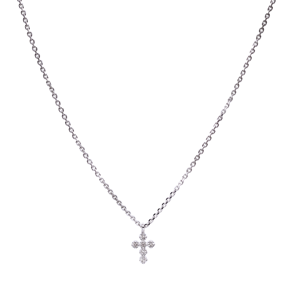 Крестик из белого золота с микробриллиантами
