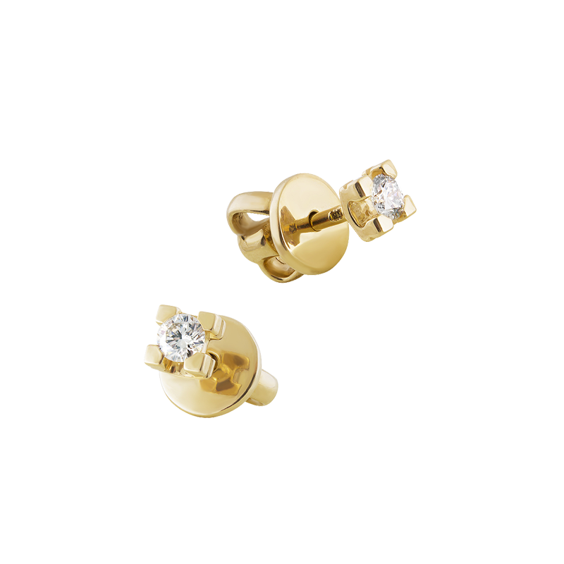 Пусеты с бриллиантами в квадрате из желтого золота