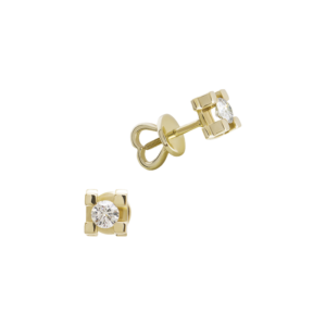 Пусеты из желтого золота с бриллиантами в большом квадрате