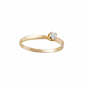 Кольцо с бриллиантом в кольце а-ля шелк в желтом золоте